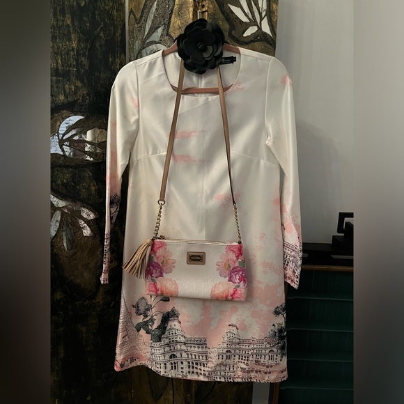 French Paris Motif Dress Fun & Classy Size S Belt/purse sold separately - Picture 3 of 7